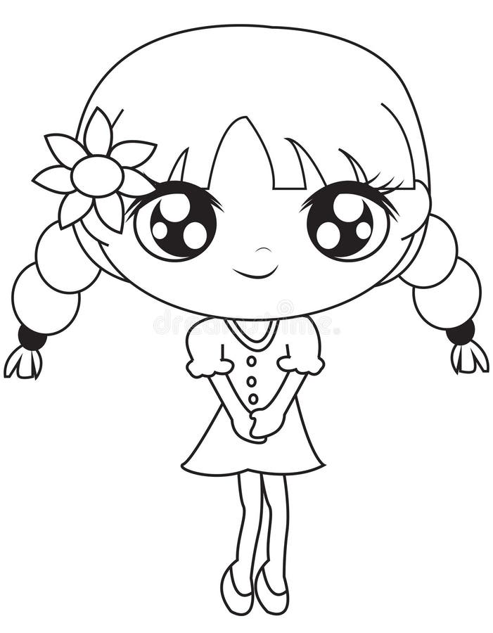 Meisje in een kleding met een bloem kleurende pagina royalty-vrije illustratie Meisje in een kleding met een bloem kleurende pagina royalty-vrije illustratie