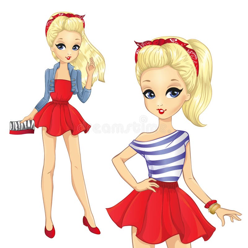 Meisje in gestreefd shirt en rode rok vector illustratie