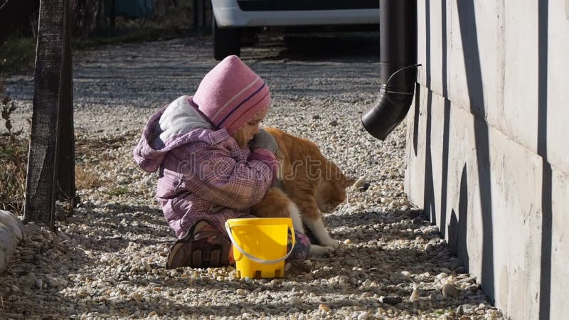 Meisje het spelen met een kattenfilm