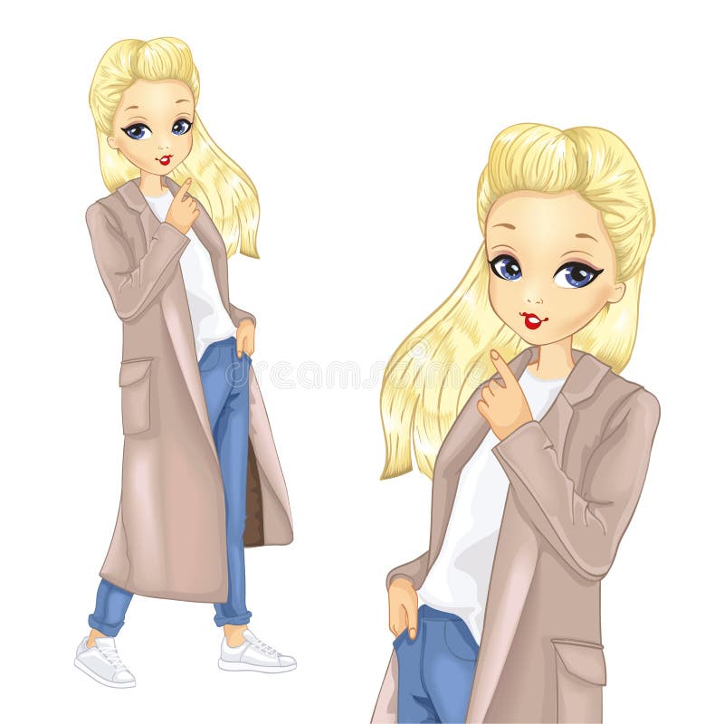 Meisje in lange beige jas vector illustratie