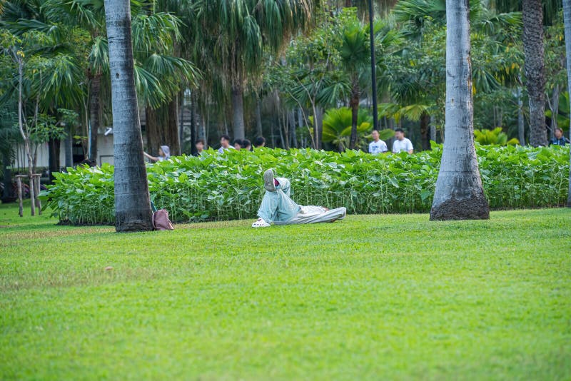 Meisje maakt selfies in het park royalty-vrije stock afbeelding