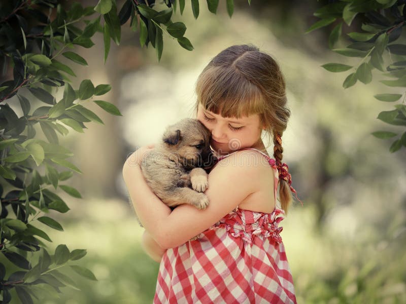 Meisje met een puppy royalty-vrije stock afbeeldingen Meisje met een puppy royalty-vrije stock afbeeldingen