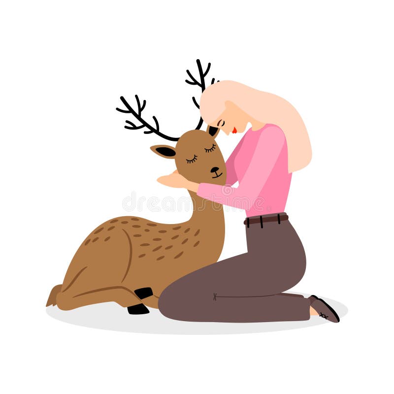 Meisje met hertendier Beeldverhaal mooie vrouw met de mooie vectorillustratie van babyherten stock illustratie Meisje met hertendier Beeldverhaal mooie vrouw met de mooie vectorillustratie van babyherten stock illustratie