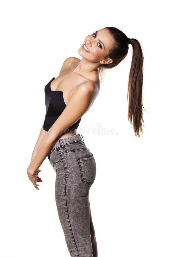 Meisje met paardenstaart stock foto's