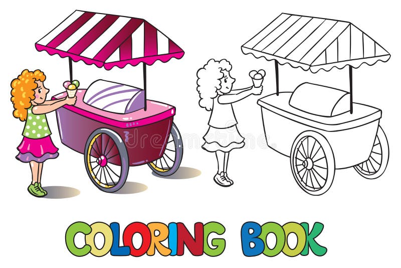 Meisje met Roomijs Kleurend boek stock illustratie Meisje met Roomijs Kleurend boek stock illustratie