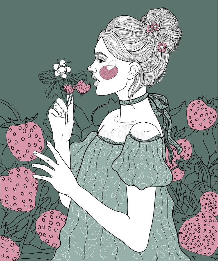 meisje onder aardbeien vector illustratie meisje onder aardbeien vector illustratie