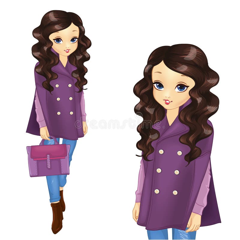 Meisje in een korte paarse jas vector illustratie