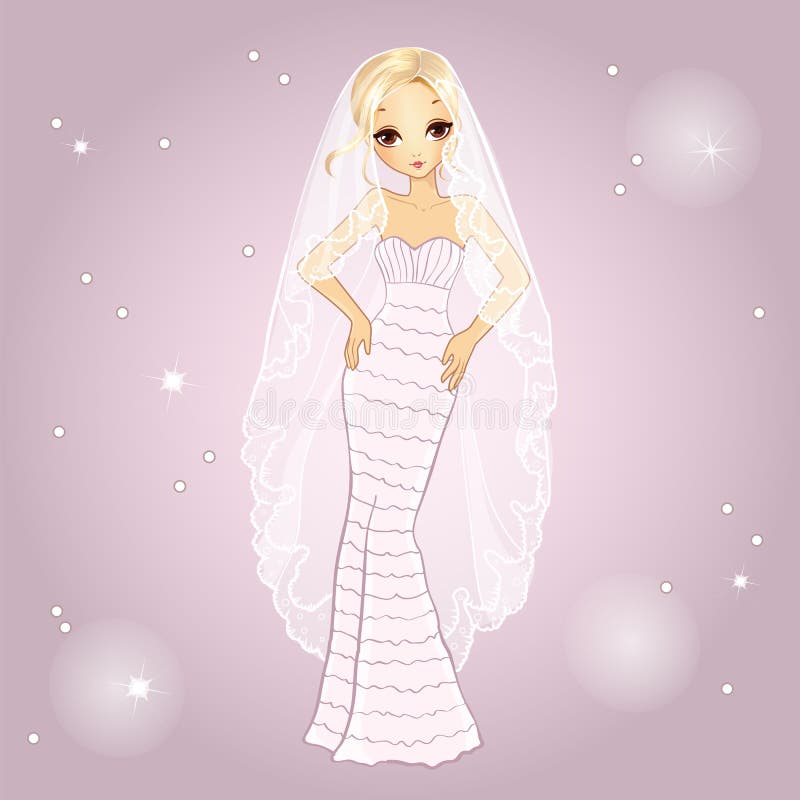 Meisje in retro trouwjurk vector illustratie