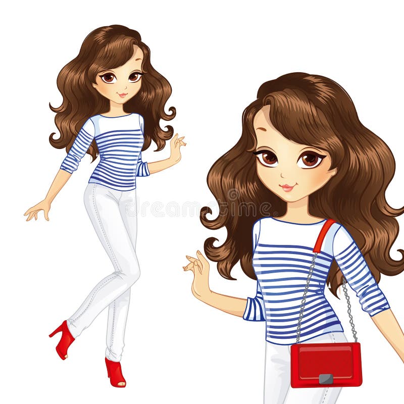 Meisje in het wit met rode tas royalty-vrije illustratie