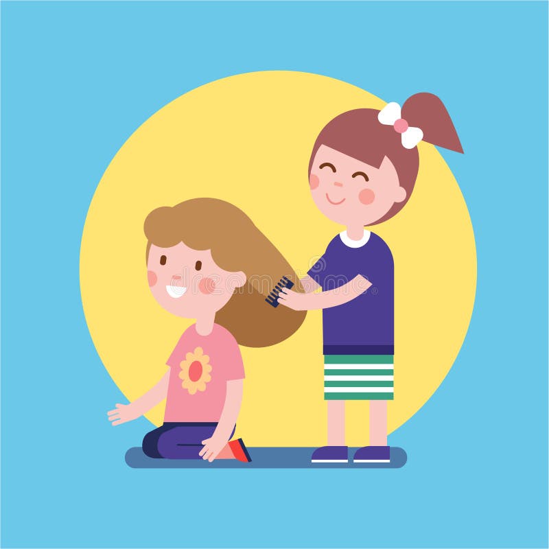 Meisjes die het spel van de haarsalon spelen stock illustratie Meisjes die het spel van de haarsalon spelen stock illustratie