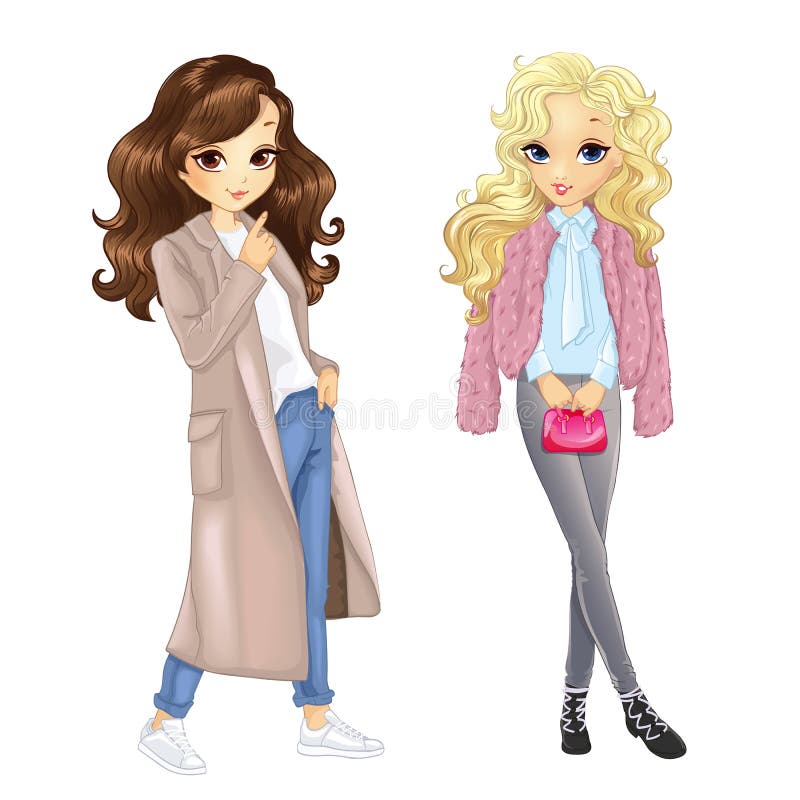 Meisjes in Jas en Bont stock illustratie