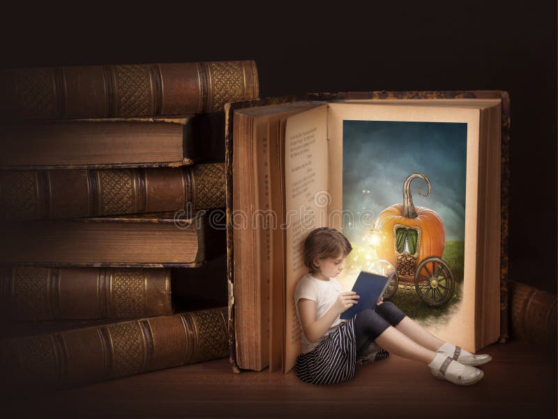 Girl reading fairy story book. Girl reading fairy story book