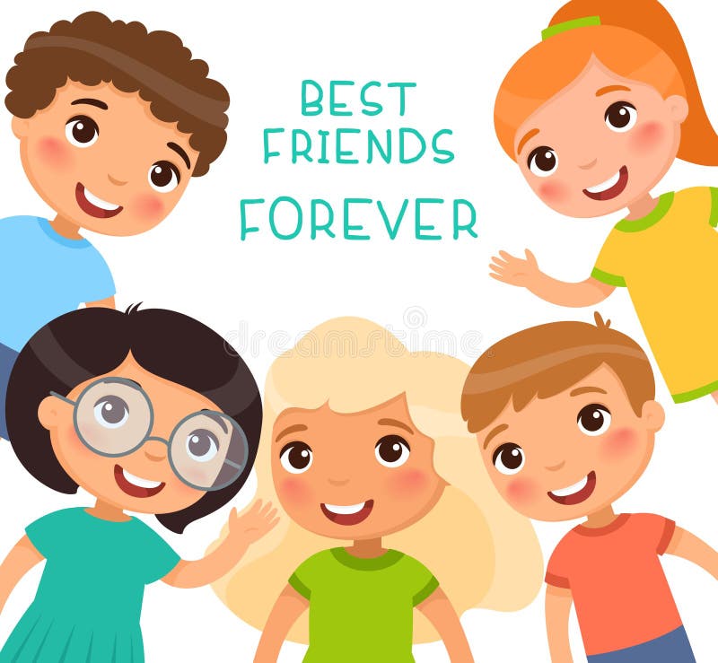 Mejores Amigos Por Siempre Cinco Niños En Un Marco Están Sonriendo Y Están  Agitando Stock de ilustración - Ilustración de amistad, amor: 152605770