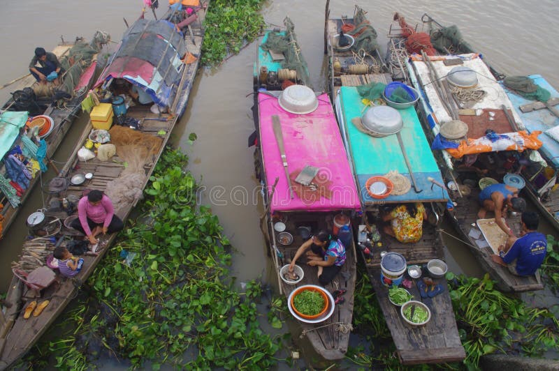 Mekongdeltat i Châu Đốc arkivfoton