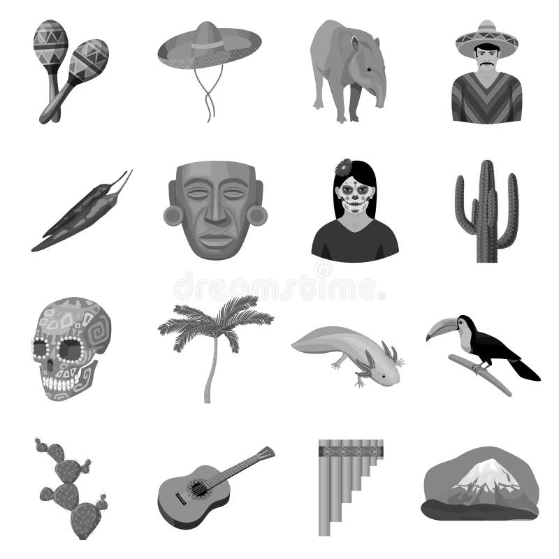 Meksyk kraju ustalone ikony w monochromu stylu Duża kolekcja Meksyk kraju symbolu zapasu wektorowa ilustracja ilustracji Meksyk kraju ustalone ikony w monochromu stylu Duża kolekcja Meksyk kraju symbolu zapasu wektorowa ilustracja ilustracji
