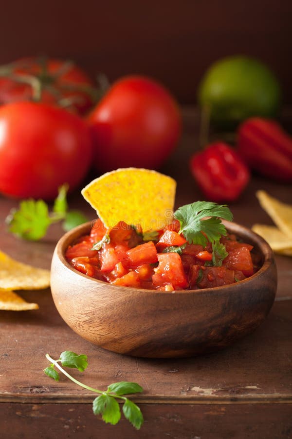 Mexican salsa dip and nachos tortilla chips. Mexican salsa dip and nachos tortilla chips