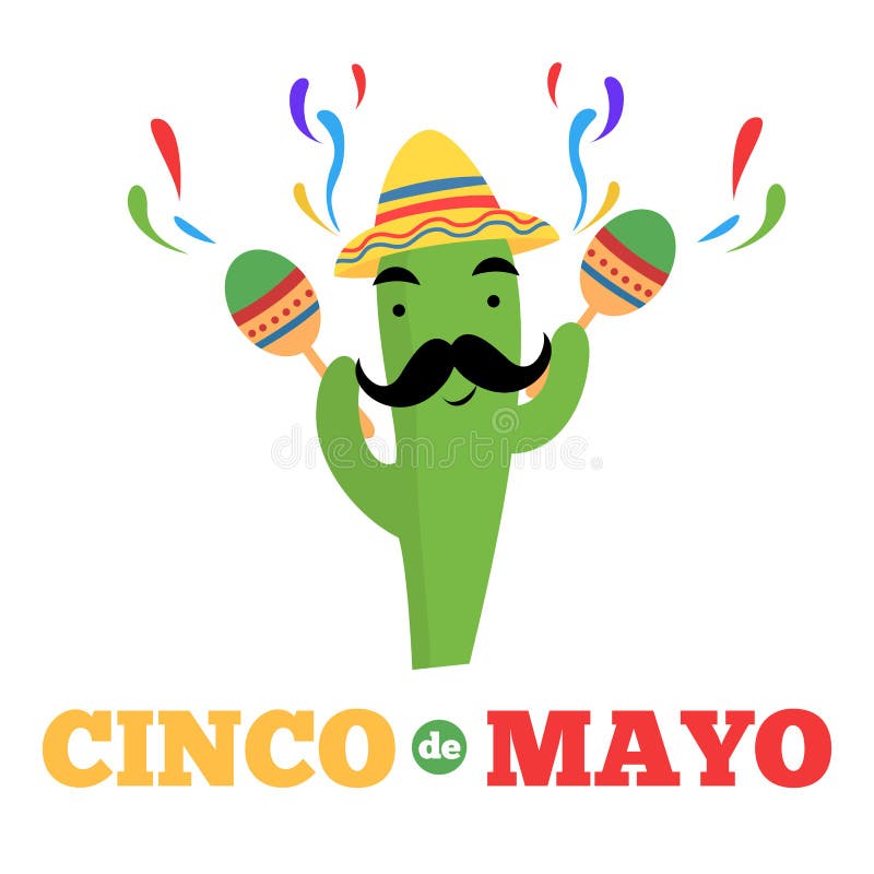 Meksykański kaktusowy postać z kreskówki cinco de Mayo sztandar ilustracji Meksykański kaktusowy postać z kreskówki cinco de Mayo sztandar ilustracji
