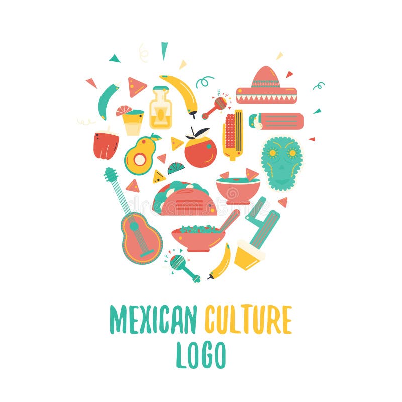 Meksykański karmowy logo w kierowym kształcie dla emblematów i odznak Sombrero i tequila butelka, gitara element, wektor royalty ilustracja Meksykański karmowy logo w kierowym kształcie dla emblematów i odznak Sombrero i tequila butelka, gitara element, wektor royalty ilustracja