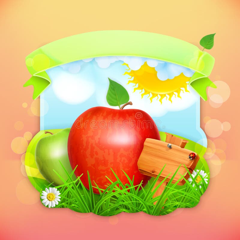 Mela dell'etichetta della frutta fresca illustrazione vettoriale Mela dell'etichetta della frutta fresca illustrazione vettoriale