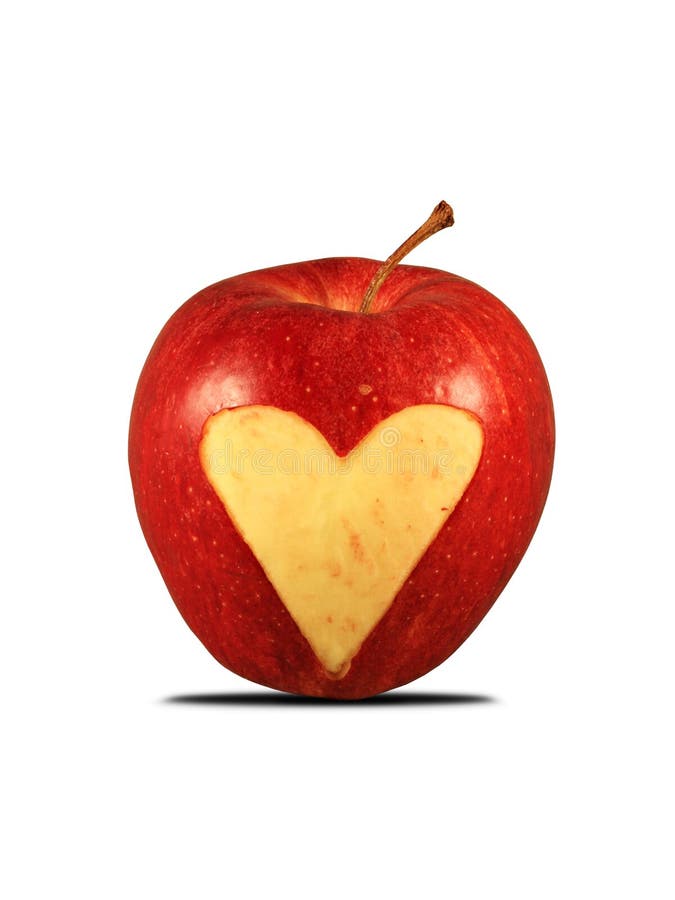 Mela rossa con una figura del cuore immagine stock Mela rossa con una figura del cuore immagine stock