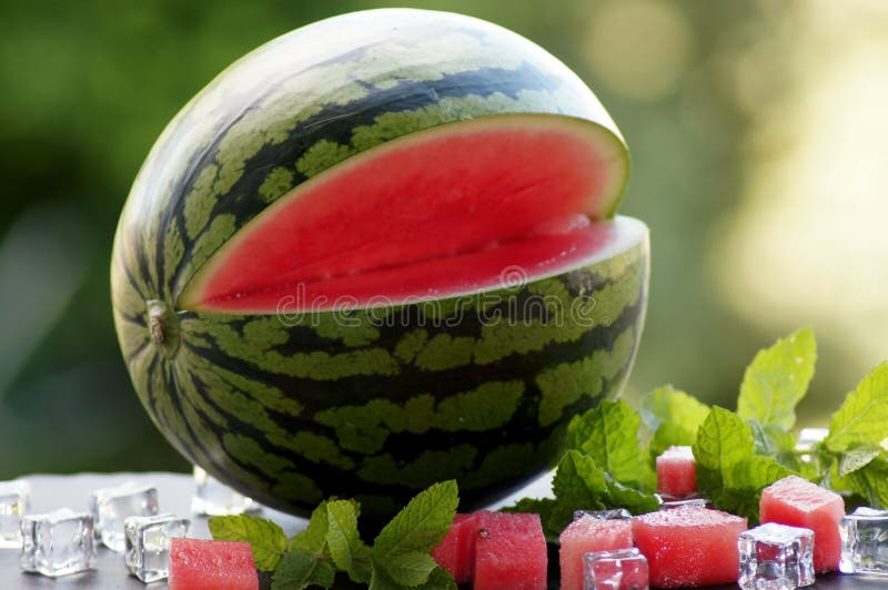 Melancia com cubos de gelo e a hortel? fresca imagem de stock royalty free