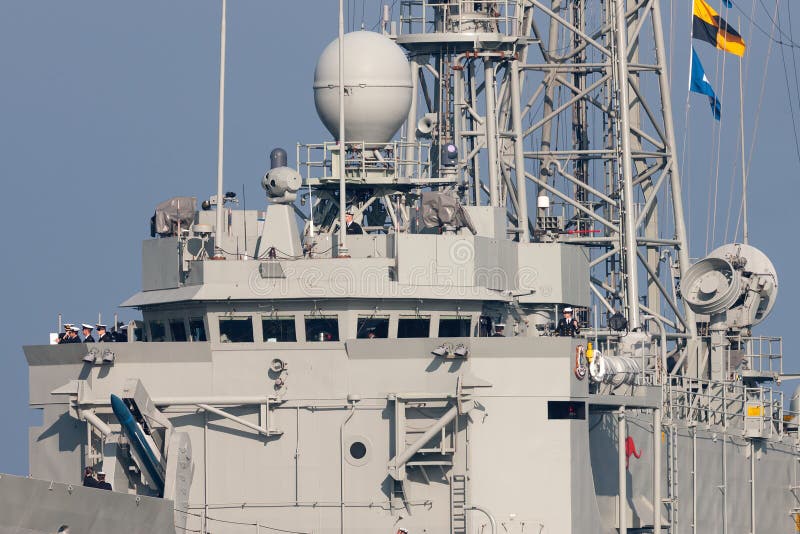 Melbourne, Australia - June 12, 2015: Close up of the HMAS Melbourne FFG 05 Adelaide-class guided-missile frigate of the Royal Australian Navy