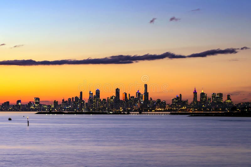 Melbourne Skyline at Sunset Stock Image - Image of destination ...