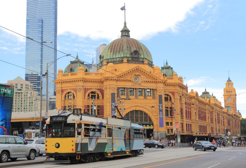 Melbourne tram Flinders Street Station Australia stock photos Melbourne tram Flinders Street Station Australia stock photos