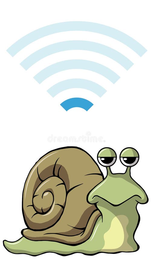 Melc cu indicator de semnal WiFi foarte lent vector illustration