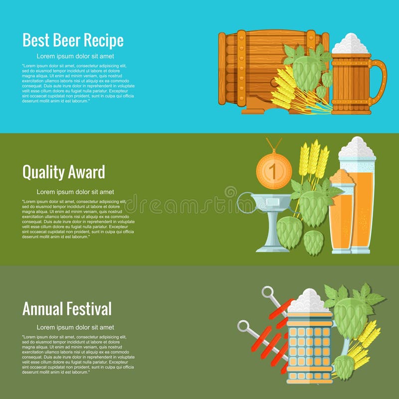A melhor receita da cerveja, concessão da qualidade, festival anual Conceitos para bandeiras e materiais promocionais da Web ilustração stock A melhor receita da cerveja, concessão da qualidade, festival anual Conceitos para bandeiras e materiais promocionais da Web ilustração stock