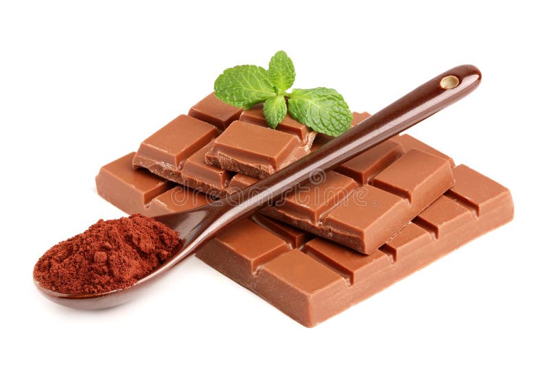 Melkchocola, munt en cacao stock fotografie Melkchocola, munt en cacao stock fotografie