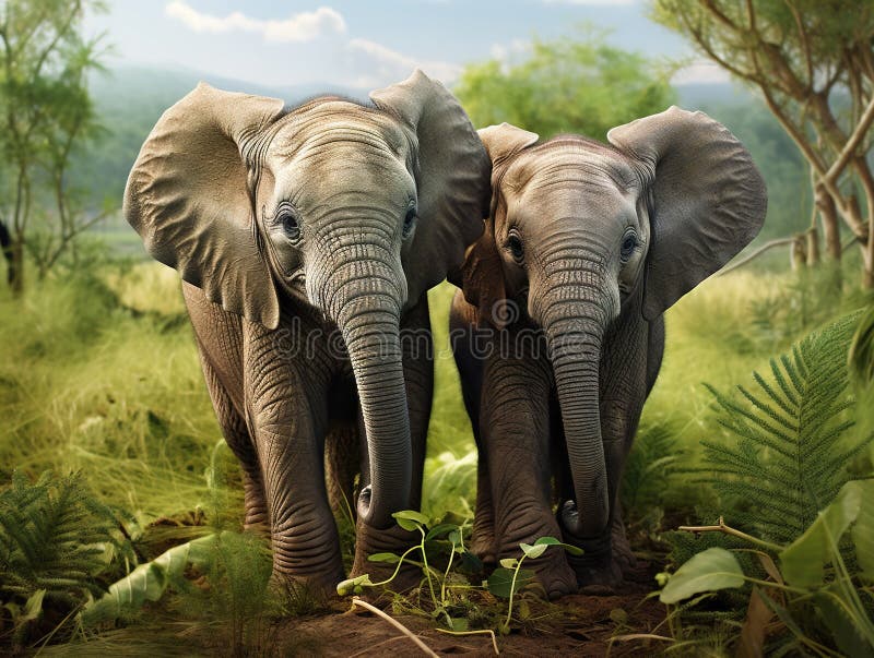 Elephant Twins Made With Generative AI illustration. Elephant Twins Made With Generative AI illustration
