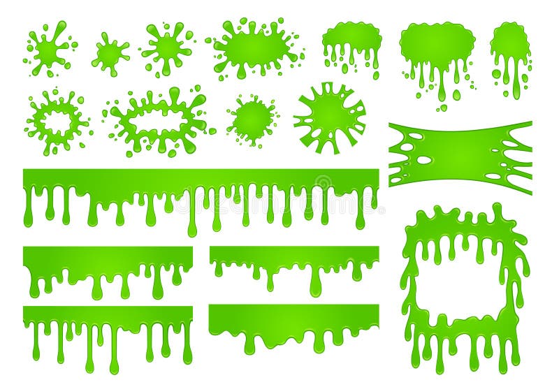Melma del liquido del fumetto Gocce verdi della pittura di sostanza appiccicosa, confine spettrale della spruzzata ed insieme spa