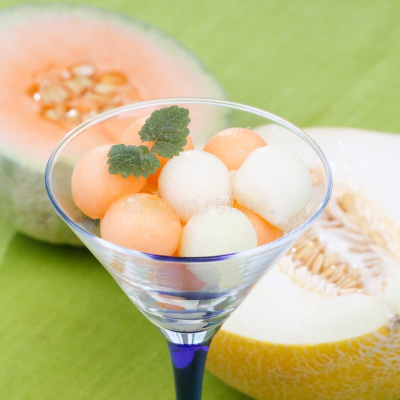 Melon balls with mint stock image. Image of eating, cantaloupe 10544349