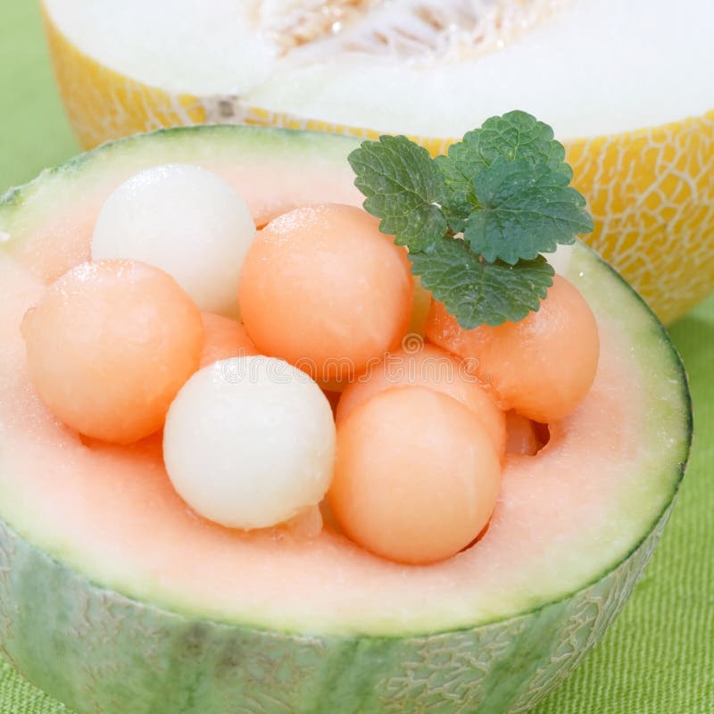 Melon balls with mint stock image. Image of leaf, diet 11201439