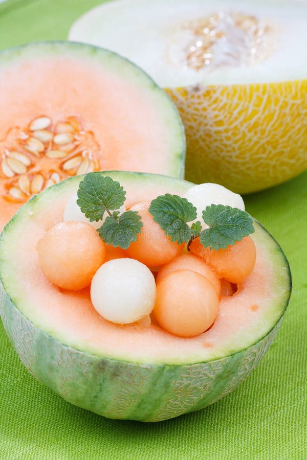 Melon balls with mint stock photo. Image of melon, nutritious 10544420
