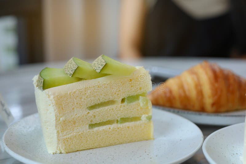 Melon Cake with Melon Slices Decorated on Top Stock Image Image of cantaloupe, juicy 233540779