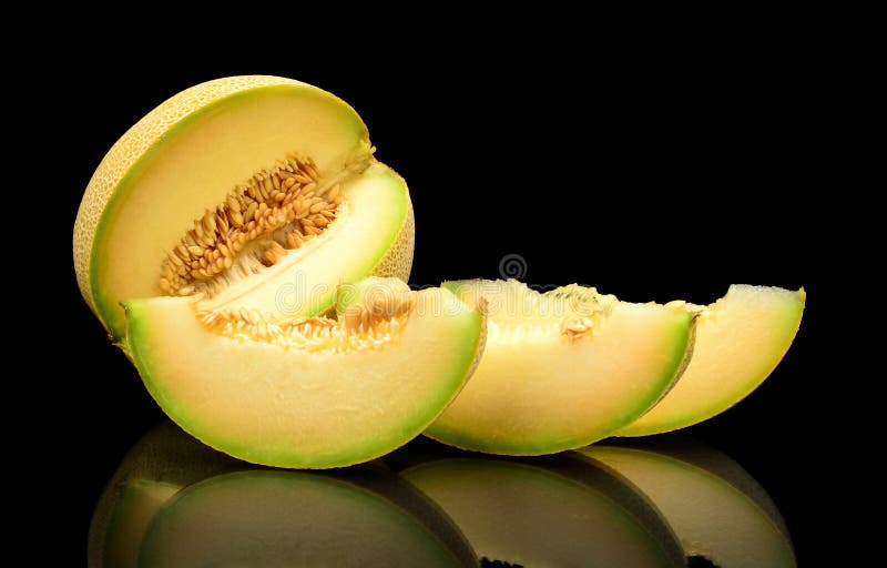Melon Galia Notched with Slices Isolated Black in Studio Stock Photo Image of incision, meshy