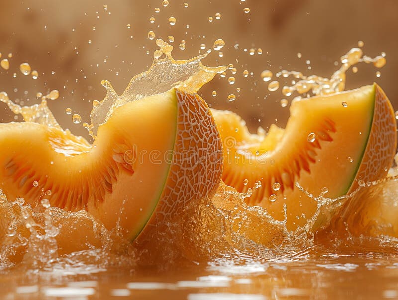Melon Juice Splashes from a Melon, Splashes of Melon Juice on White ... Melon Juice Splashes from a Melon, Splashes of Melon Juice on White ...