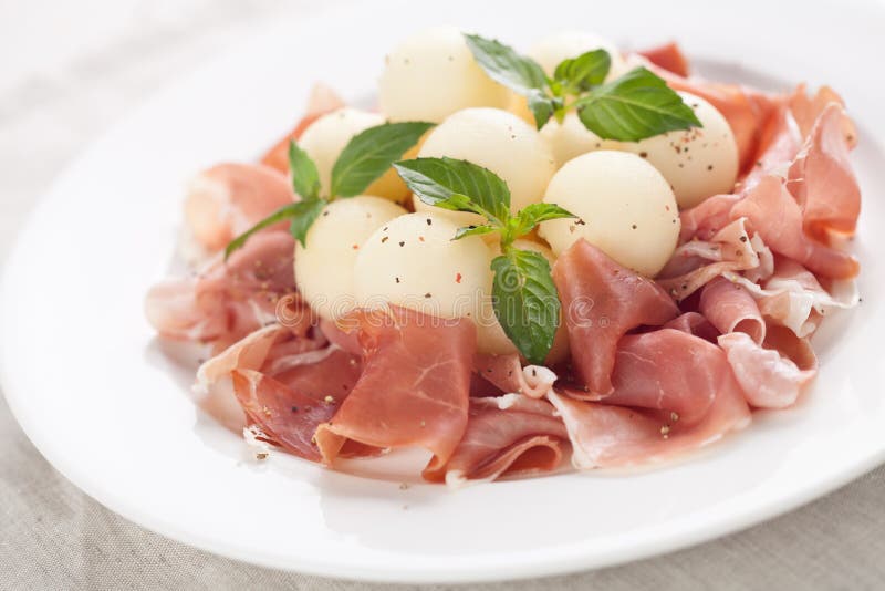 Melon with parma ham stock image. Image of watermelon 20622575