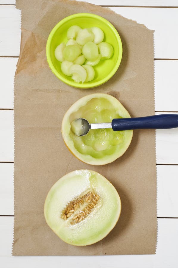 Melon and scoop stock photo. Image of ball, cucurbitaceae 37857644