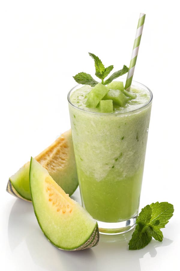 Melon Smoothie de Honeydew fresco generado por IA con una bebida verde refrescante de menta stock de ilustración