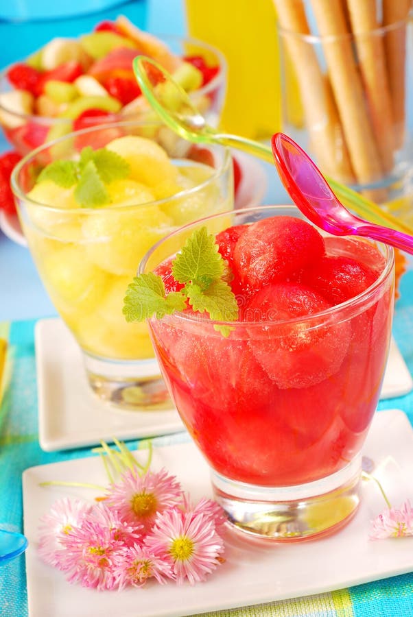 Melon and watermelon juice royalty free stock photo
