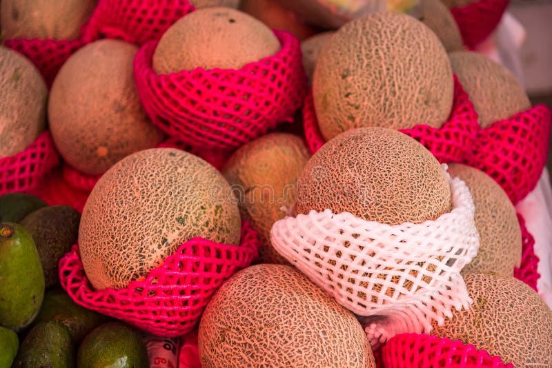 Melones cantaloupe en el mercado Tailandia fotos de archivo libres de regalías