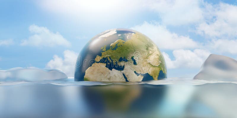 Melted ice and sea level rise. planet earth under water 3d-illustration. elements of this image furnished by NASA