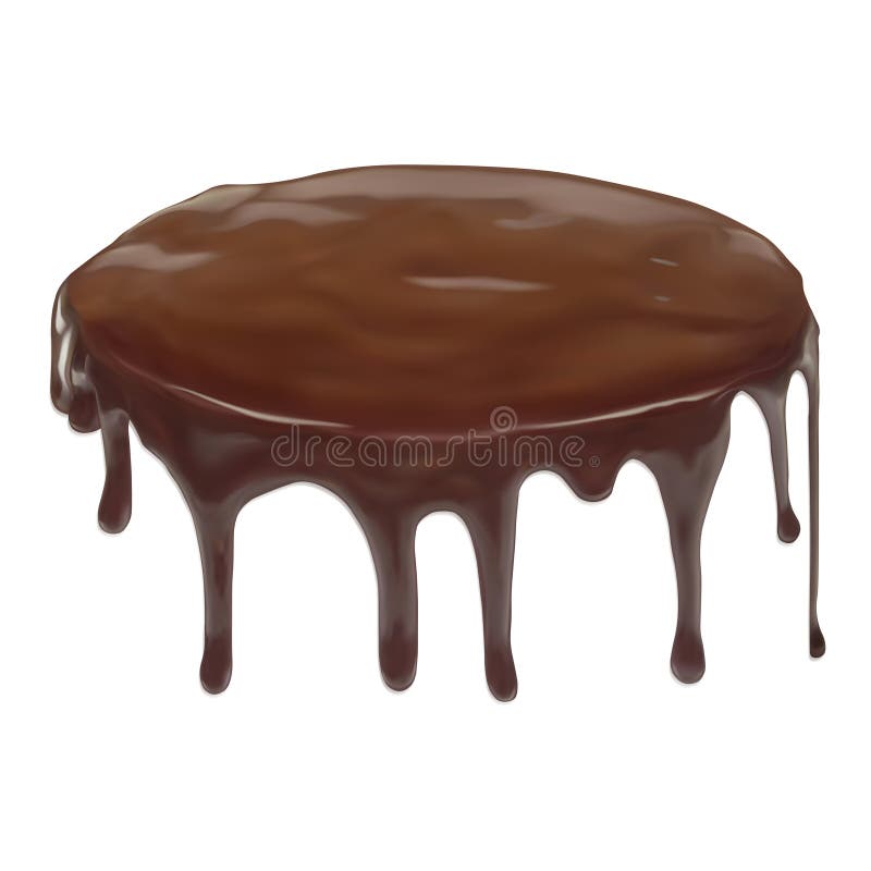 Melted Liquid Chocolate Poured on a Cake, Pie. Vector 3d Illustration