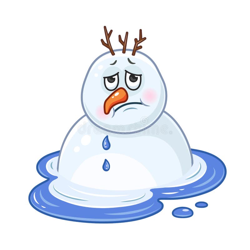 Cute sad melting snowman isolated on white Vector Image
