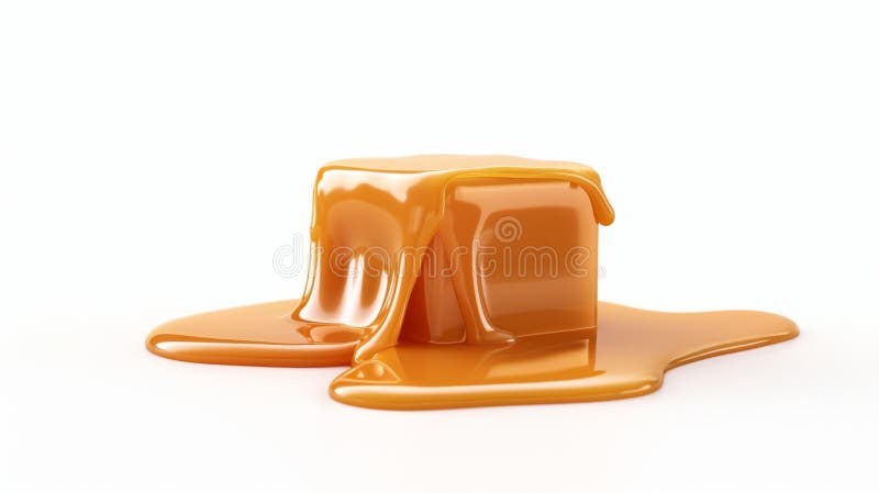 Melting Caramel Cube, Generative AI stock image