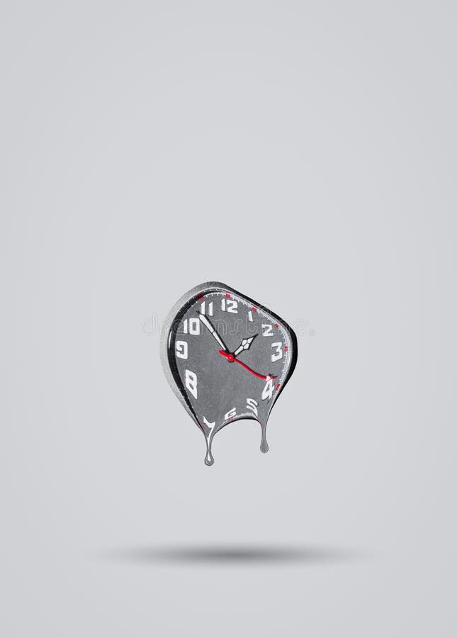 Melting clock on grey background. Time passing by idea. Minimal abstract life or business concept