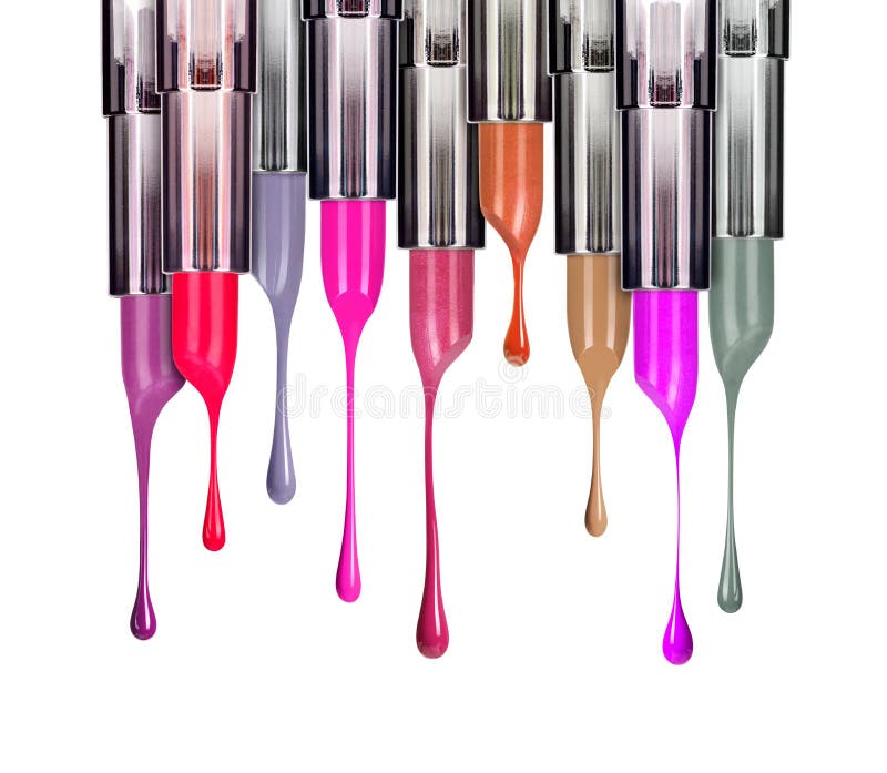 Melting colored lipsticks with falling drops down close-up